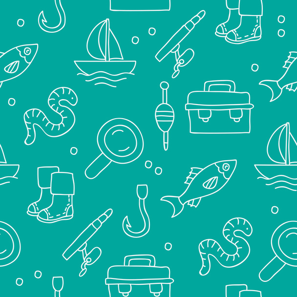 Seamless vector pattern of icons on a fishing trip - Wektor, obraz