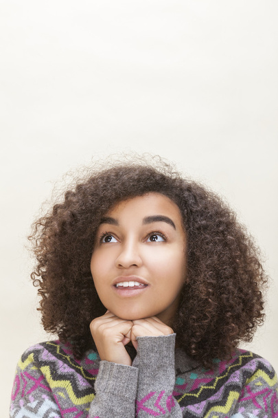 Mixed Race African American Girl Teenager Thinking - Фото, изображение