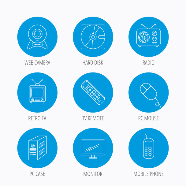 Web camera, radio and mobile phone icons. - Vector, Image