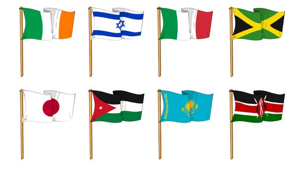 handgezeichnete Flaggen der Welt - Buchstabe i, j & k - Foto, Bild
