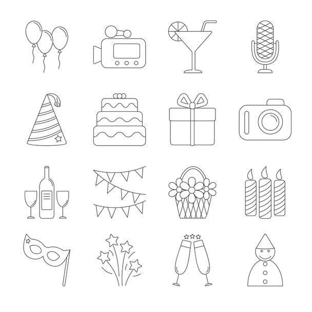 Birthday party line icons - Vector, Image