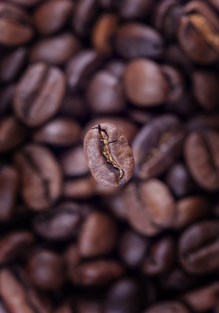 Koffie achtergrond close-up. Richten op één graan - Foto, afbeelding