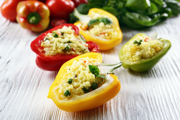 Stuffed peppers with vegetables on table close up - Fotografie, Obrázek