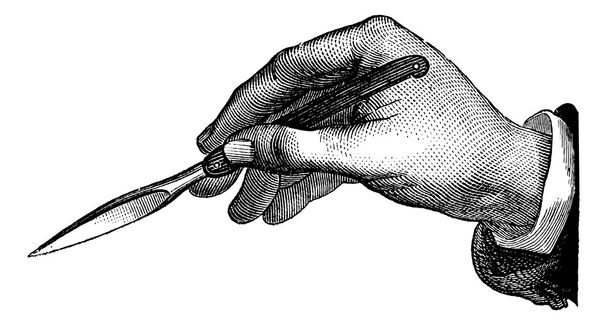 Position du bistouri dans l'incision simple de dedans en dehors, - Vector, Image