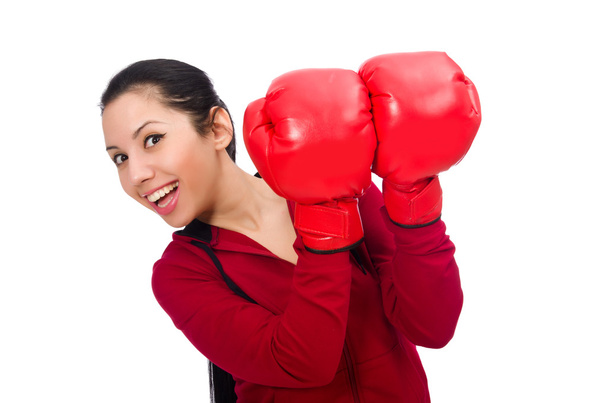 Woman boxer isolated on the white - Foto, imagen