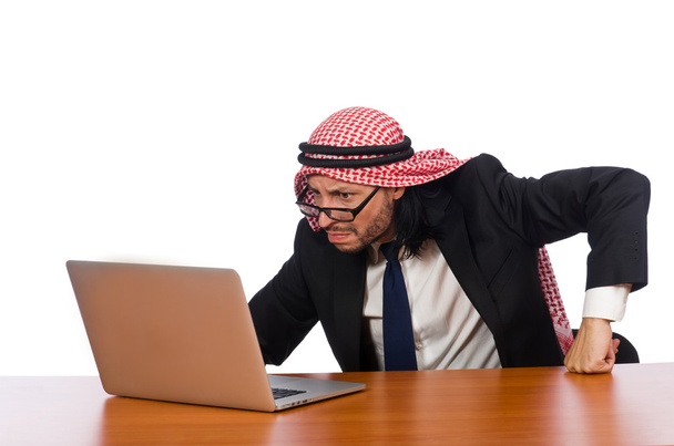 Arab üzletember számítógéppel fehér - Fotó, kép
