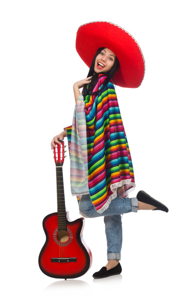Femme mexicaine guitariste sur blanc
 - Photo, image
