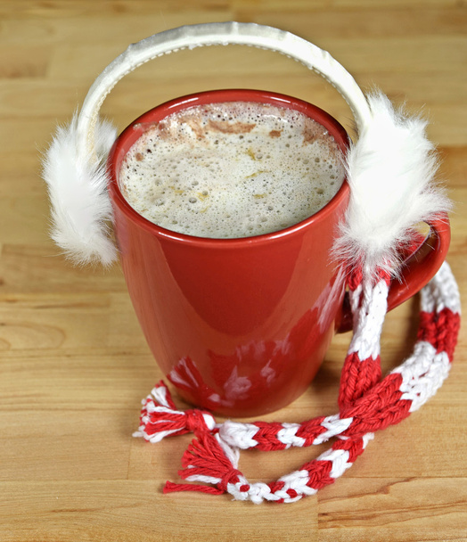 furry earmuffs on hot chocolate drink - Fotografie, Obrázek