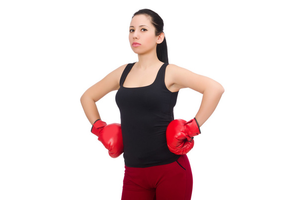 Жінка боксер ізольована на білому
 - Фото, зображення