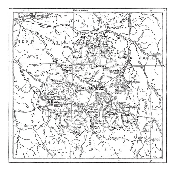 Indre megye vintage gravírozás térképén - Vektor, kép