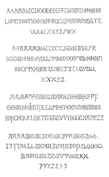 Abb. 5. Inschriften, Alphabet im vierzehnten Jahrhundert (gotisch - Vektor, Bild