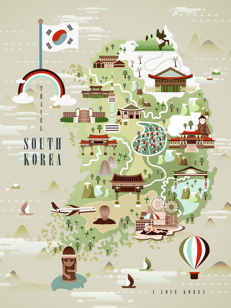 South Korea travel map  - Vector, afbeelding