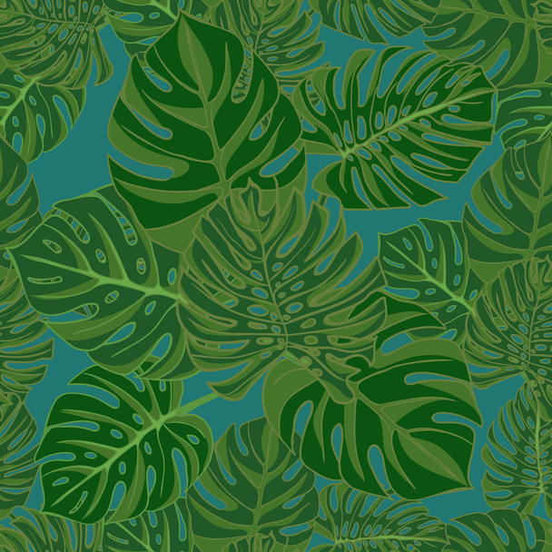 Tropical monstera leaves. realistic drawing in vintage style. Seamless background. - Διάνυσμα, εικόνα