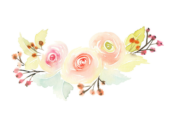 Greeting card with flowers. Pastel colors. Handmade. - Φωτογραφία, εικόνα