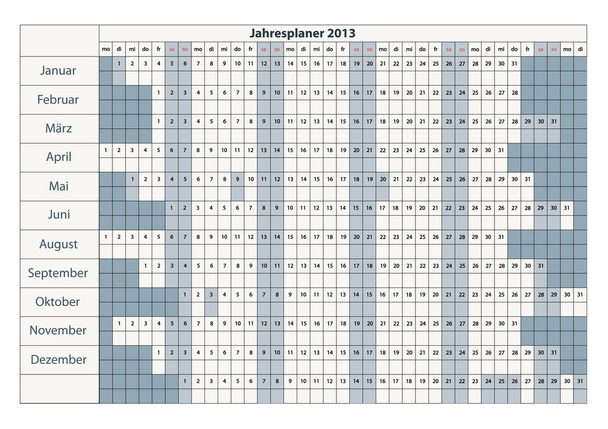 jahresplaner 2013, deutsch, din formát, mit feiertagen - Vektor, obrázek