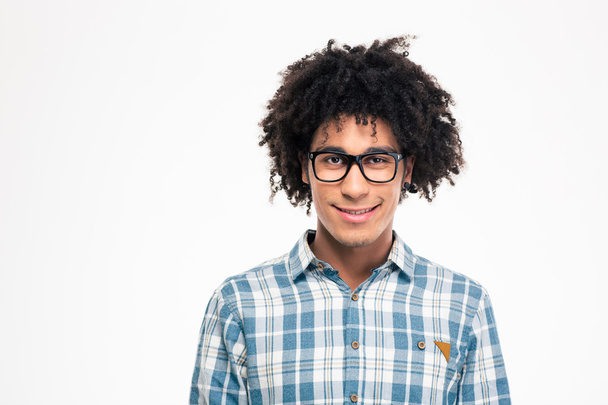 Afro american man in glasses looking at camera - 写真・画像