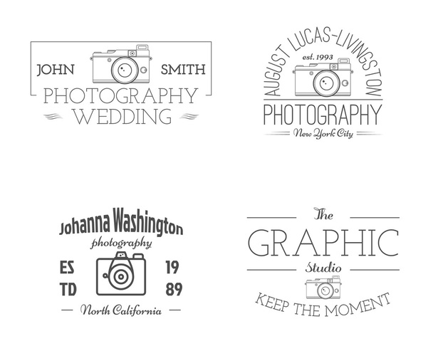 Vintage Photography studio Badges, Labels. Monochrome design with old cameras and elements. Retro style for photo studio, photographer, equipment store. Signs, logos. Photographer studio. Vector - Вектор, зображення