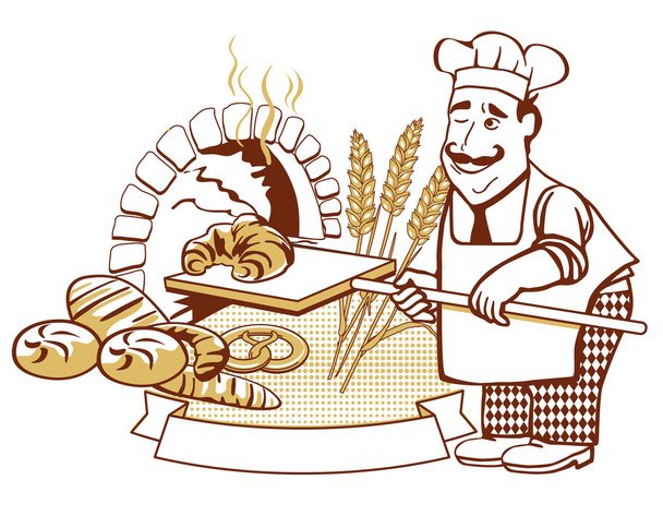 Baker at the oven - Vector, Image