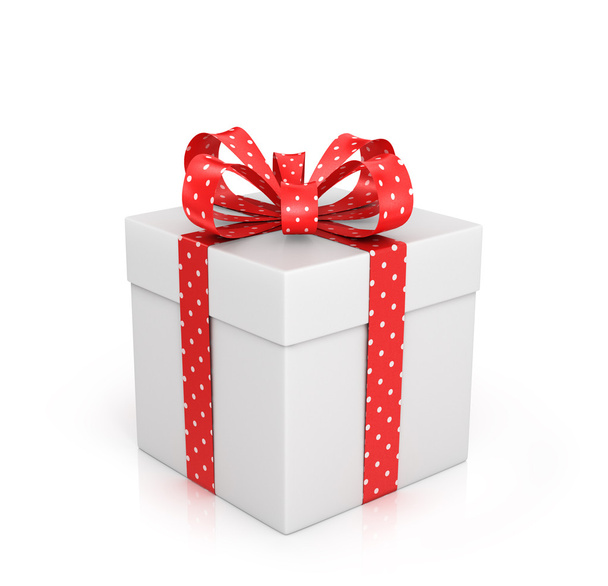 The white box wrapped with red ribbon with a bow on a white back - Photo, Image