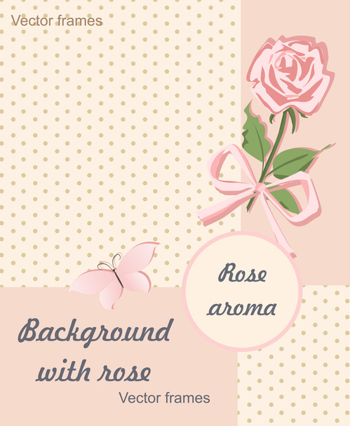 Background in pink colors with rose and butterfly. - Вектор,изображение
