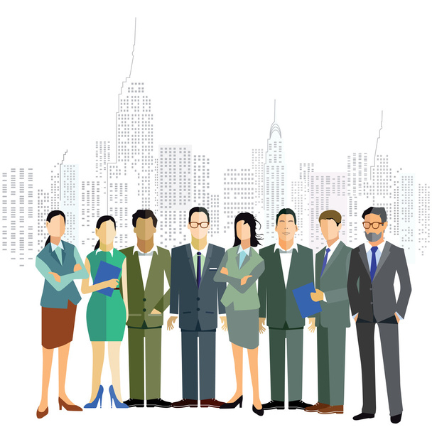 group of business and office people with city landscape - Vector, Image