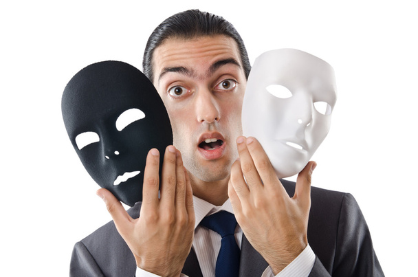 Концепция промышленного шпионажа с бизнесменом в маске - Фото, изображение