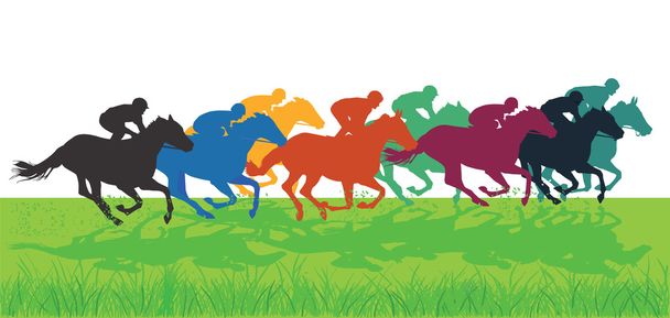 Скачущие лошади с жокеями
 - Вектор,изображение
