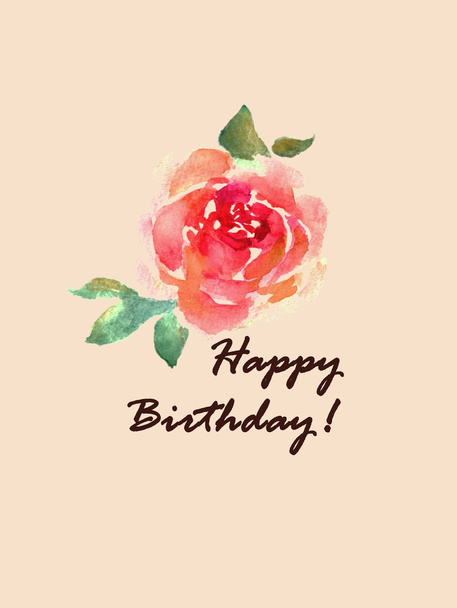 Card "Happy Birthday!". Watercolor red rose - Photo, image