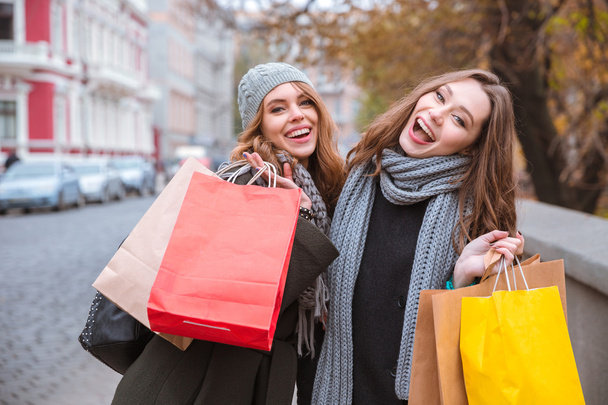 Two women holding shopping bags - Фото, изображение