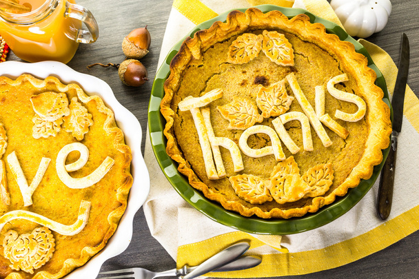 pumpkin pies with Autumn stamped leaves - Photo, Image