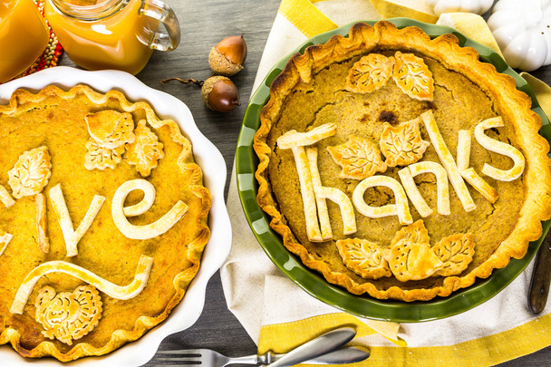 pumpkin pies with Autumn stamped leaves - Photo, Image