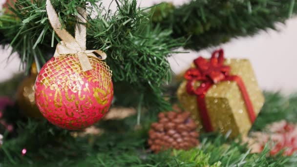Decoration of Christmas tree red ball - Footage, Video