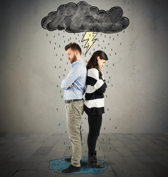 Quarrel couple under cloud - Photo, Image