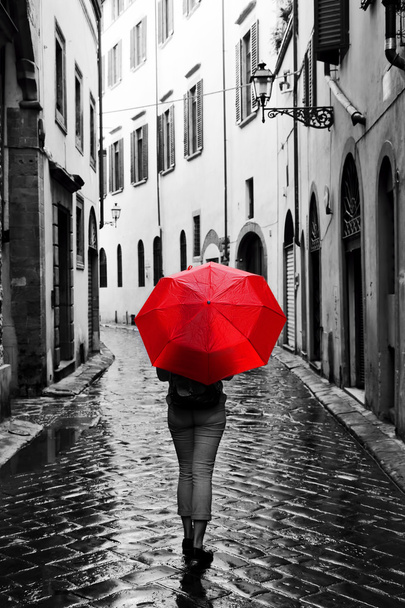 Woman with red umbrella - Photo, Image