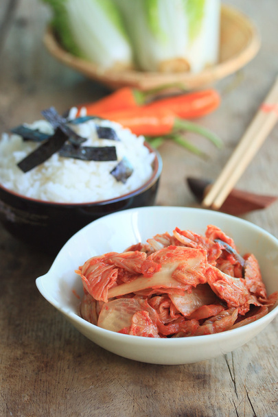 Kimchi cabbage and steamed rice - Photo, Image