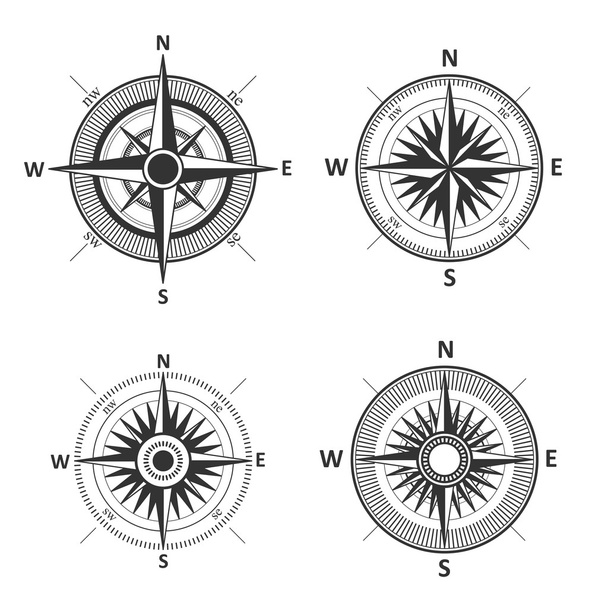 Wind rose compass symbols set - Vector, Image