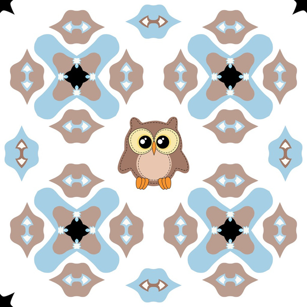 Seamless ornate pattern with cute owl - Вектор, зображення