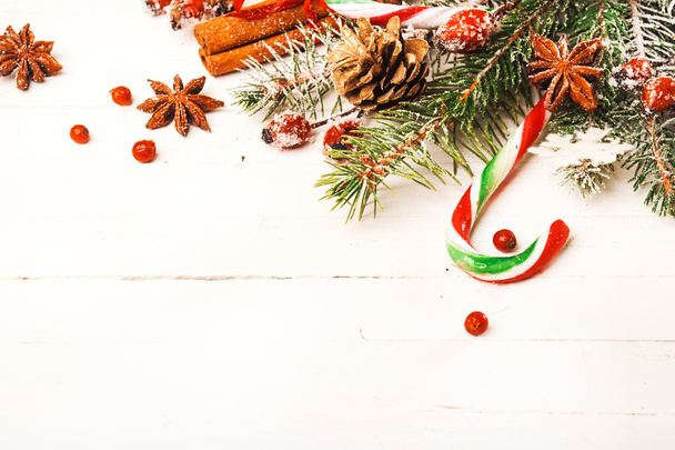 Christmas background with festive decorations and gift - Fotó, kép