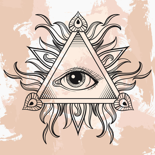 Vector All seeing eye pyramid symbol. Illumination tattoo. Vinta - Вектор, зображення
