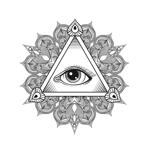 Vector Voir tous symbole de pyramide des yeux. Design de tatouage. Vintage han
 - Vecteur, image