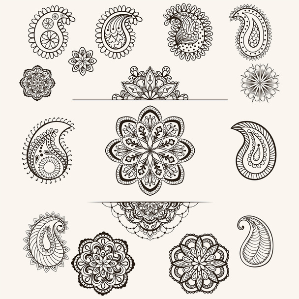 Vector henna mandala set, boho femine lace tattoo elements, desi - Vector, afbeelding