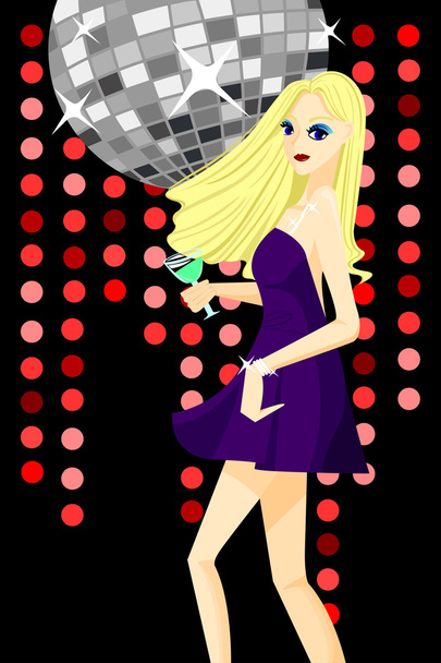 Girl Dancing with Disco Background - Vector, Image