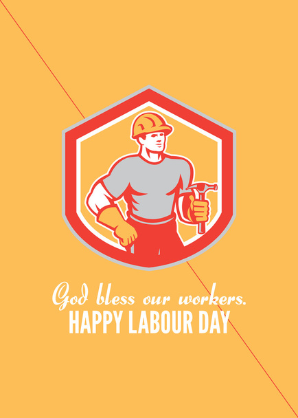 Labor Day Greeting Card Builder Carpenter Hammer Shield  - Fotó, kép
