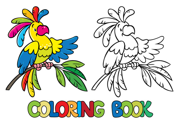 Coloring book or coloring picture of funny parrot - Vector, Image