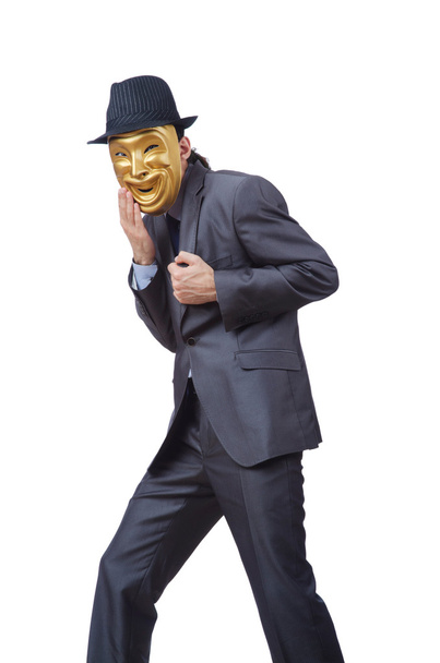 biznesmen z maską ukrywanie swojej tożsamości - Zdjęcie, obraz