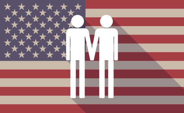 Значок с длинным теневым вектором флага США с пиктограммой гей-пары
 - Вектор,изображение
