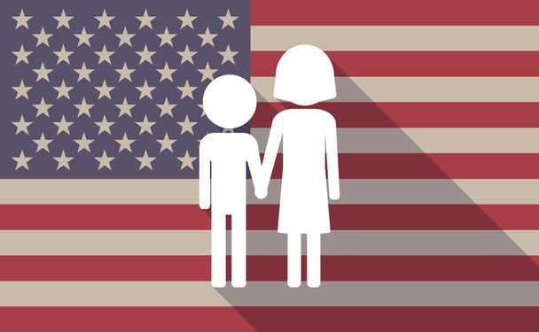 Икона флага США с длинным теневым вектором с детской пиктограммой
 - Вектор,изображение