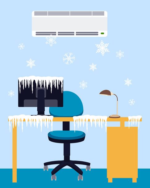 Frozen workplace under a powerful air conditioner. Vector illustration - Vector, Image