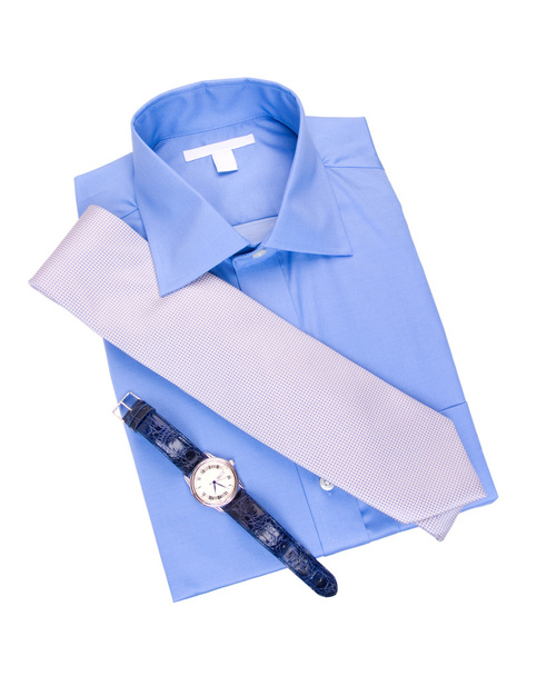 Blue shirt with tie and watch - 写真・画像