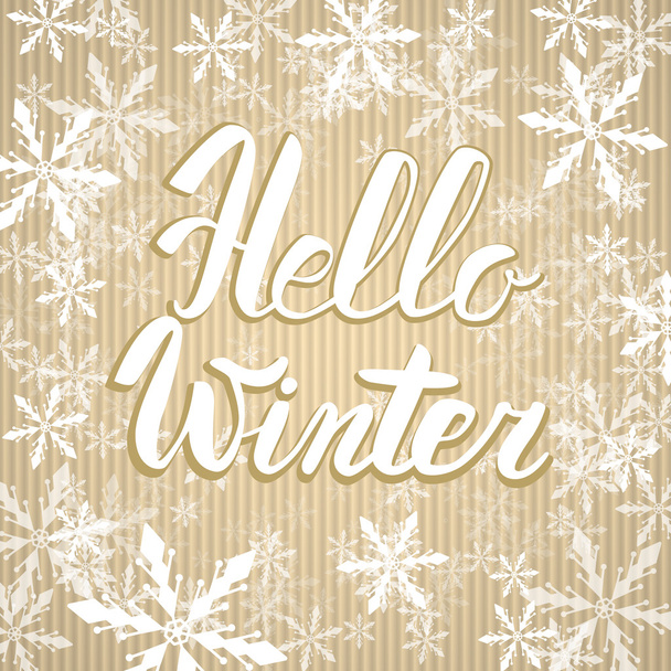 Hello winter text. Vector Brush lettering Hello Winter. Vector card design with custom calligraphy. Winter season cards, greetings for social media. - Vektor, Bild